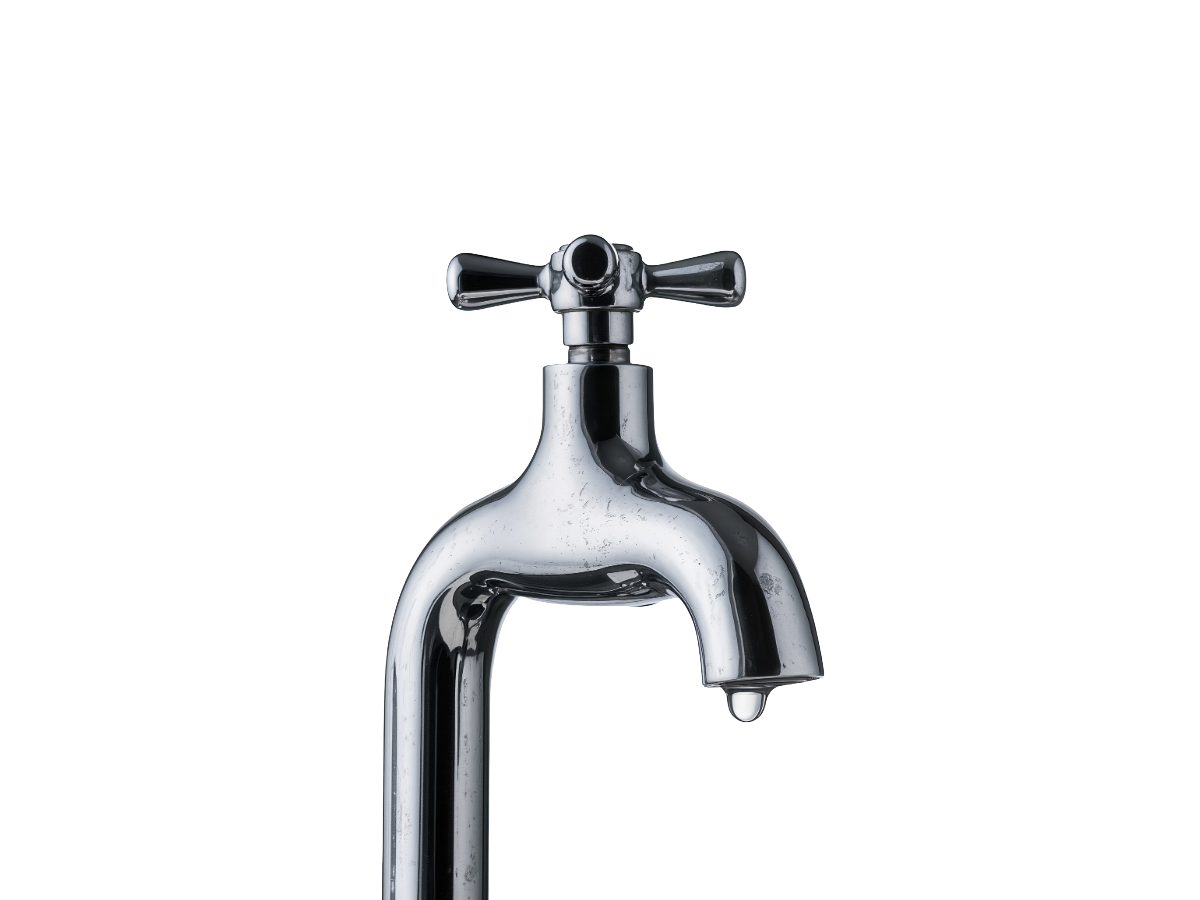 A tap against a white background indicating the water cost of AI translation.